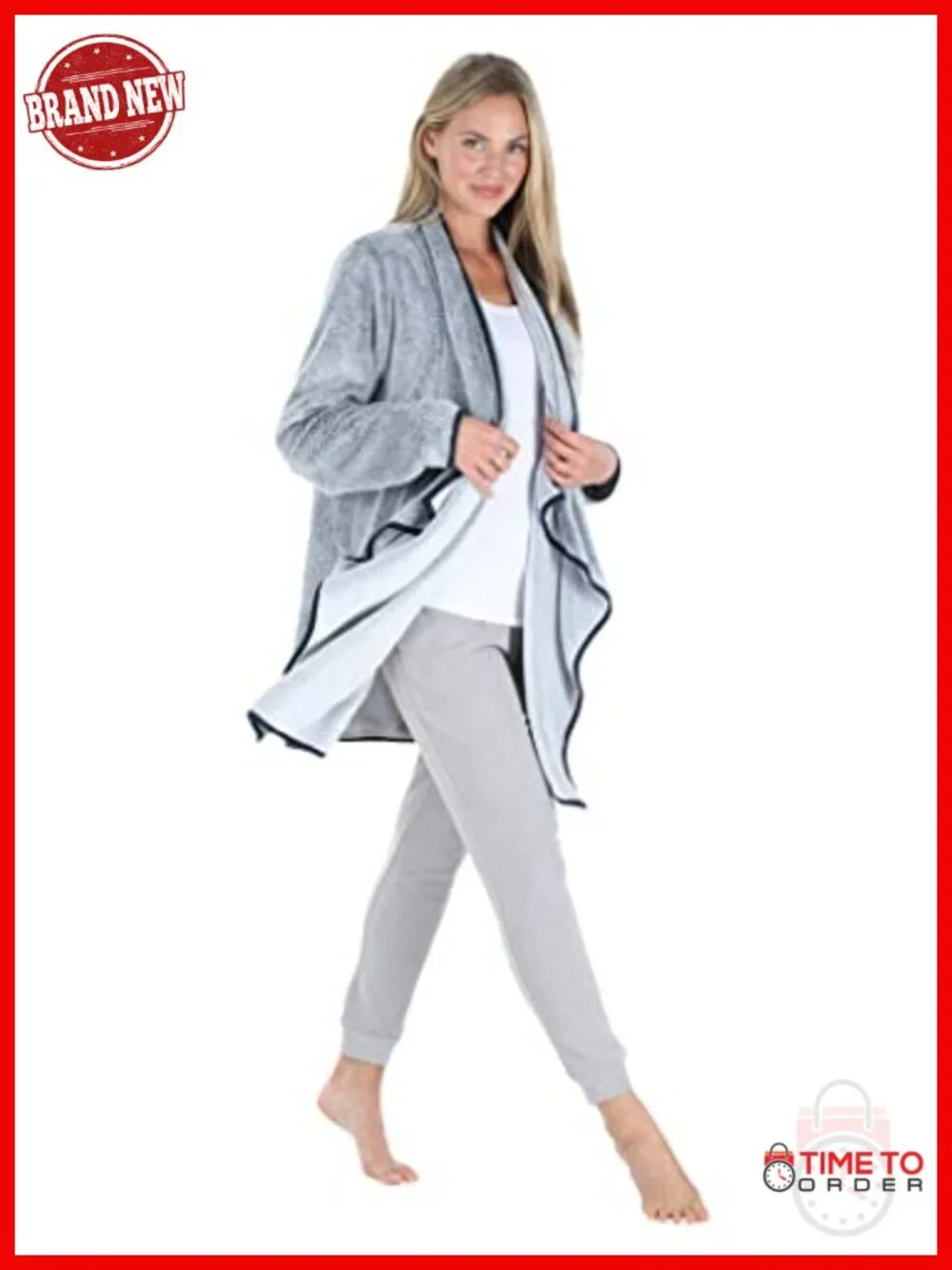 Fleece Long Sleeve Hooded Robe Sherpa-Lined Bathrobe with Pockets